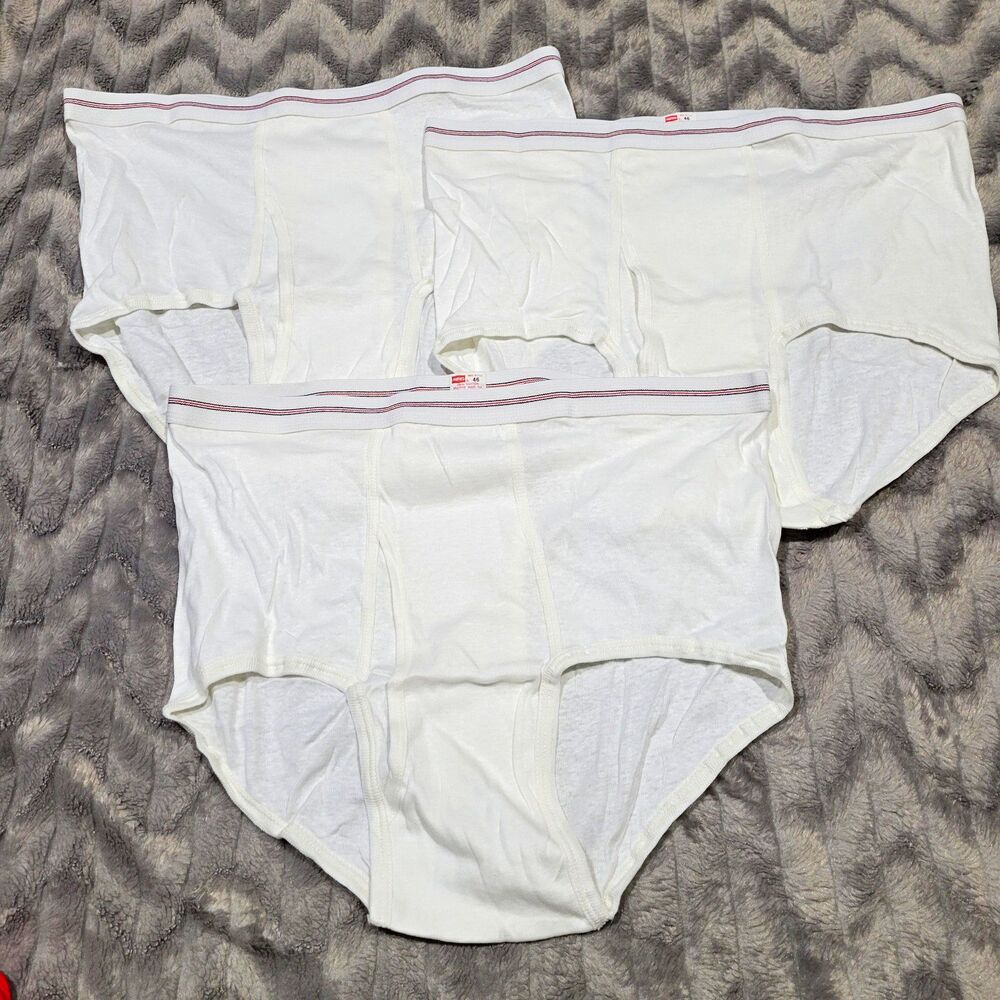 Hanes Vtg 80s 90s Mens Size 46 White Cotton Briefs Underwear Lot of 3